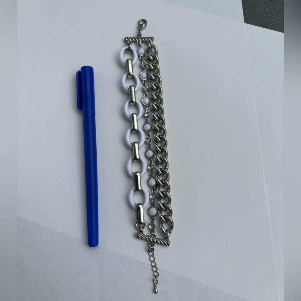Lia Sophia Wayfarer Silver and White Chain 3-Strand Bracelet